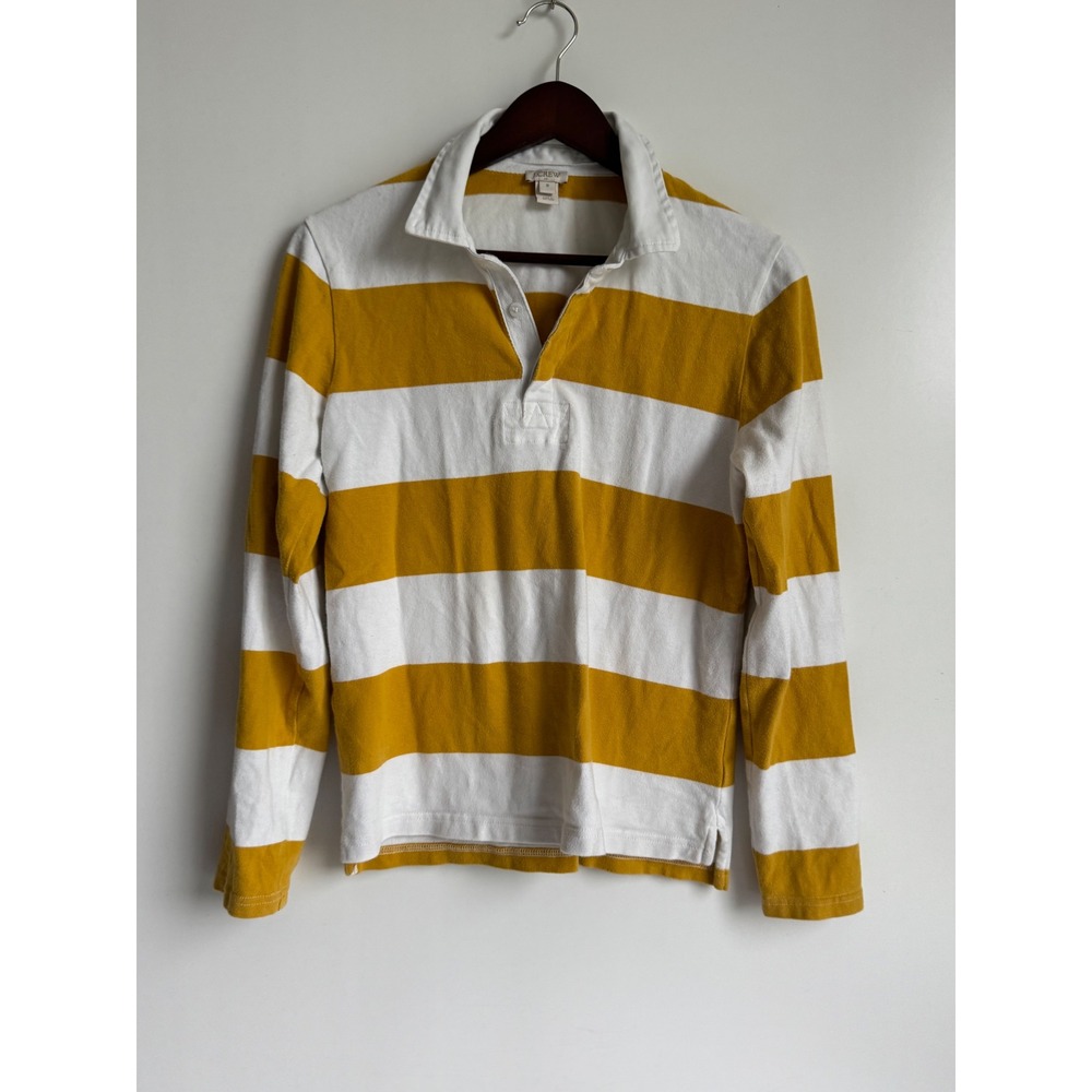 J.Crew Womens Striped Rugby Shirt Mustard Yellow White Preppy Size Medium boxy